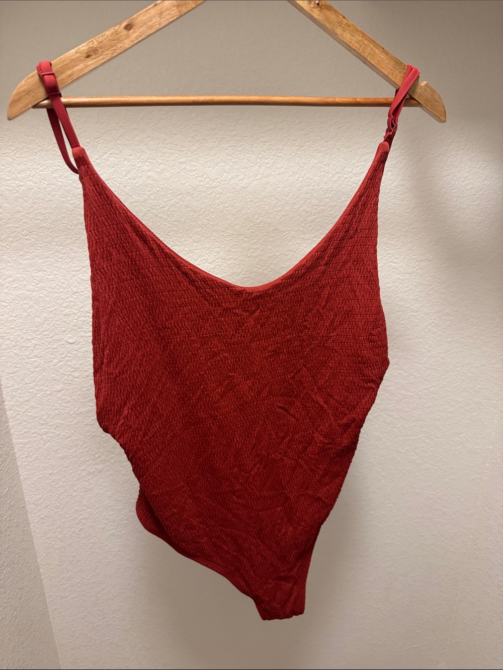 aerie Textured Red Scoop-Neck Bodysuit